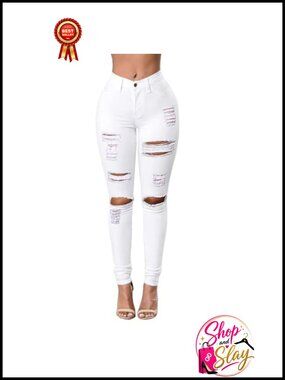 High Waisted Stretch Skinny Ripped Jeans Distressed Denim Pants